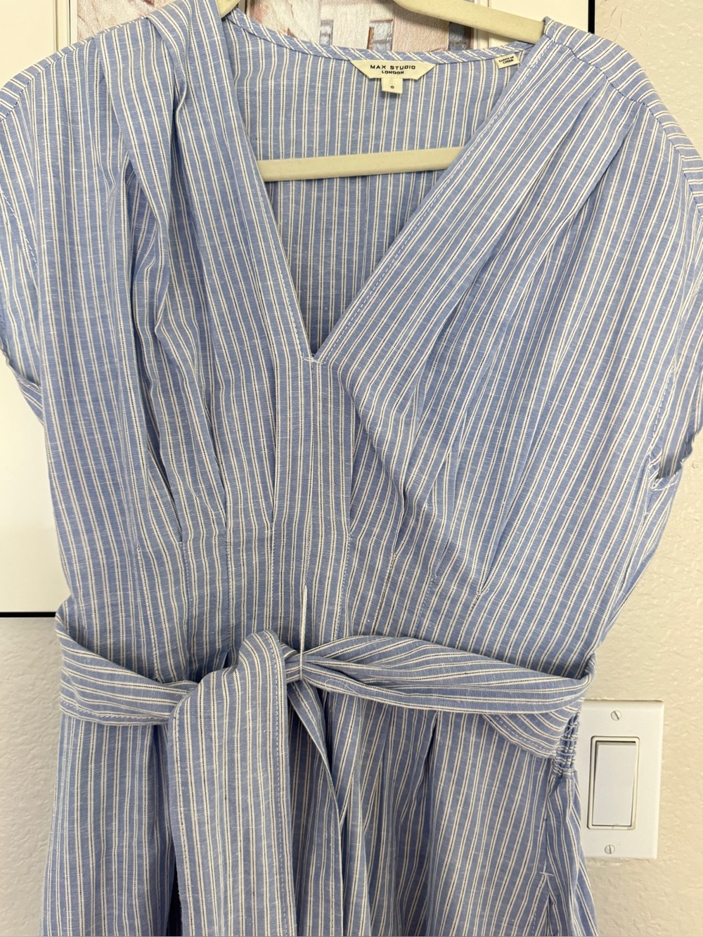 Max Studio Light Blue Stripe Tie-Waist Midi Dress size Small - Picture 4 of 16